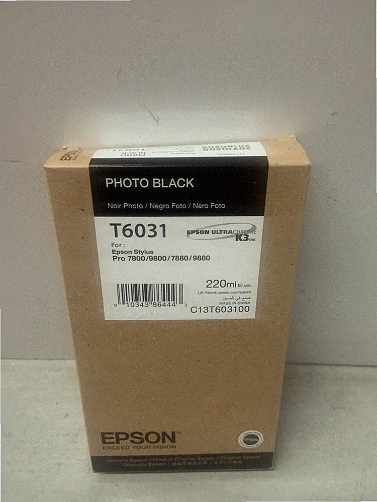 02-2021 GENUINE EPSON T6031 PHOTO BLACK 220ml INK STYLUS PRO 7800 9800 7880 9880