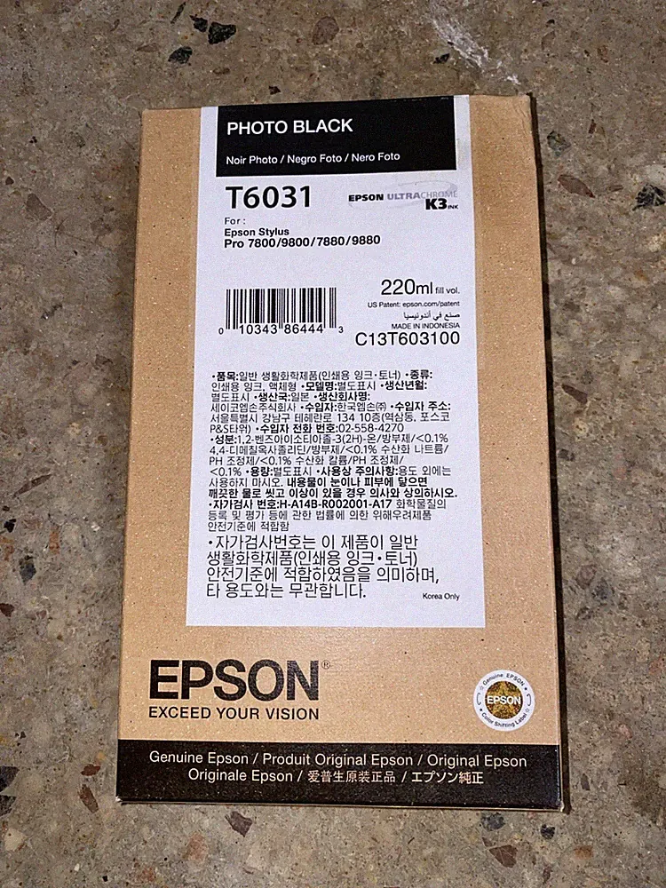 02-2022 GENUINE EPSON T6031 PHOTO BLACK 220ml INK STYLUS PRO 7800 9800 7880 9880