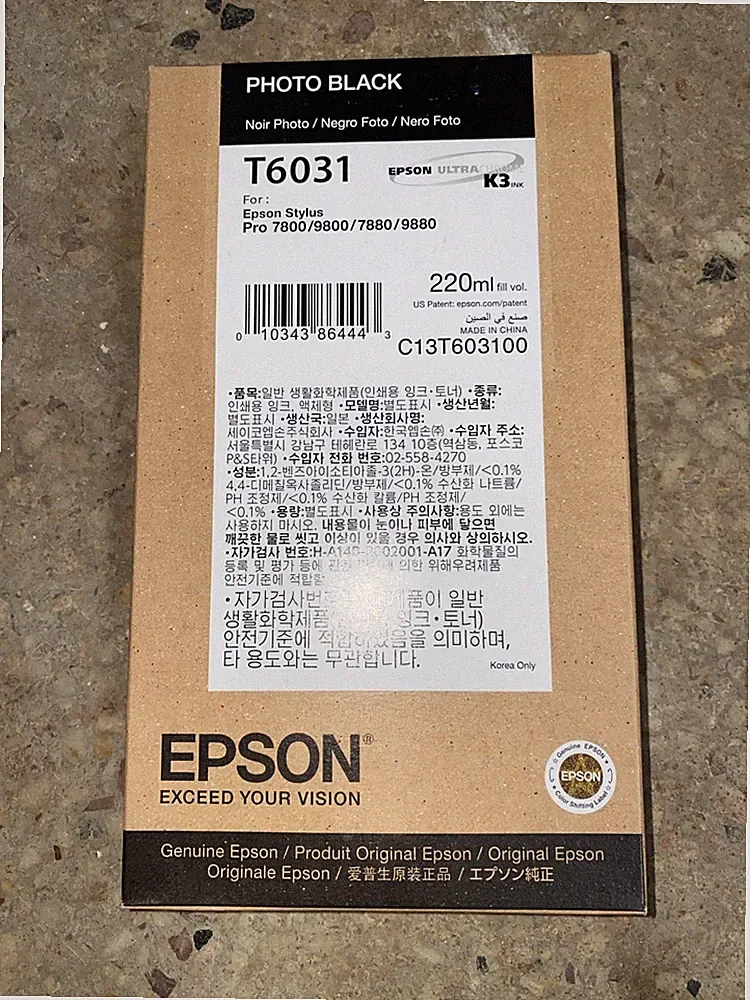 09-2021 GENUINE EPSON T6031 PHOTO BLACK 220ml INK STYLUS PRO 7800 9800 7880 9880