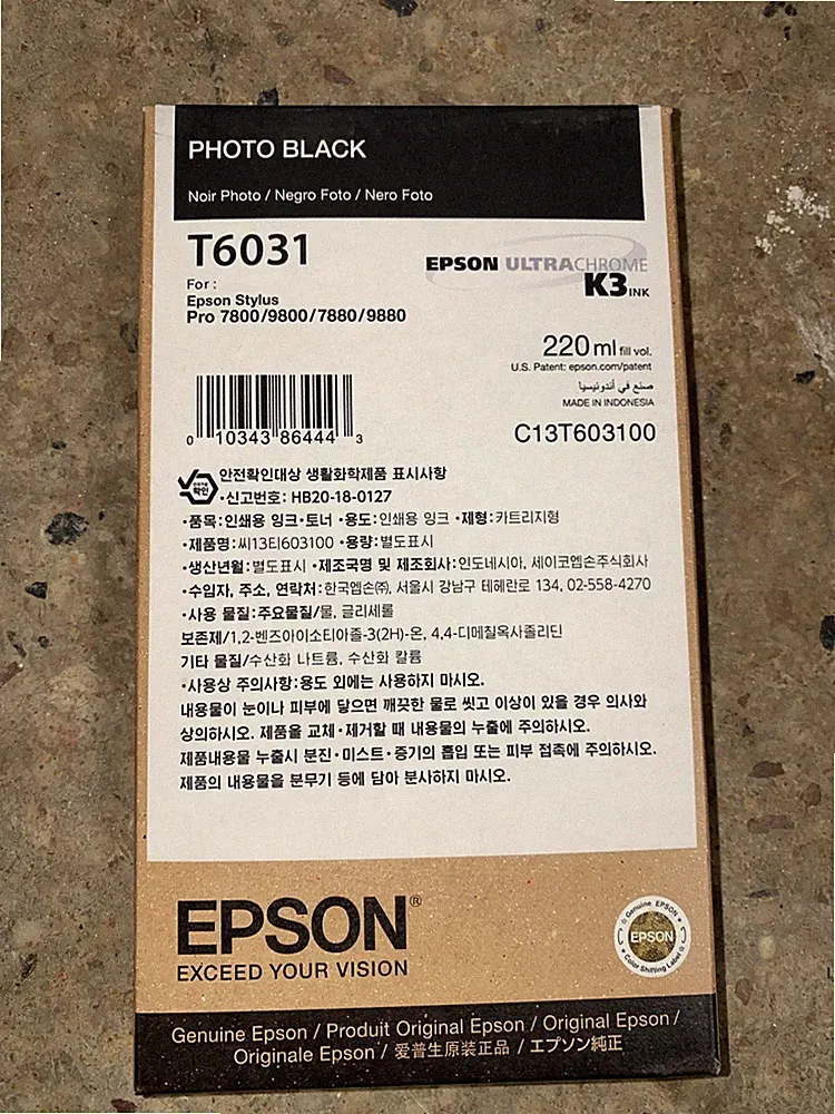 2-2027 GENUINE EPSON T6031 PHOTO BLACK 220ml INK STYLUS PRO 7800 9800 7880 9880